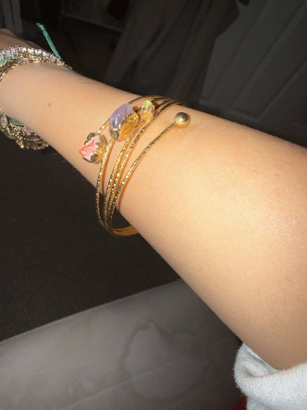 Boho Gold Plated Rough Gemstone Open Cuff Bracelet